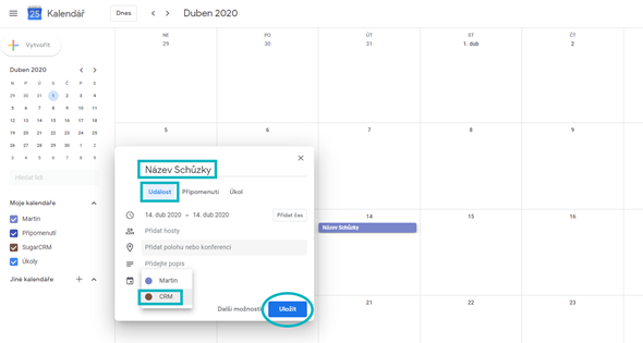 Tvorba schůzky v Google kalendáři