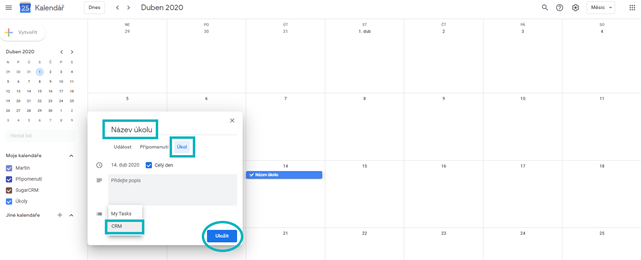 Tvorba úkolu v Google kalendáři